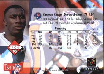 1995 Collector's Edge - Gold Logo #64 Shannon Sharpe Back