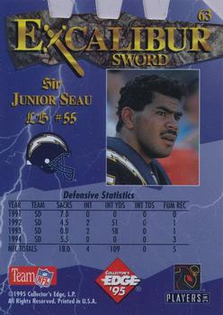 1995 Collector's Edge Excalibur - Die Cuts Sword and Stone Diamond #63 Junior Seau Back