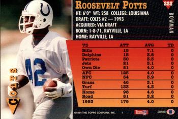 1994 Bowman #222 Roosevelt Potts Back