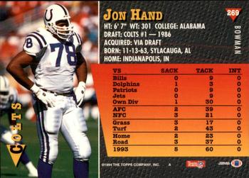 1994 Bowman #269 Jon Hand Back
