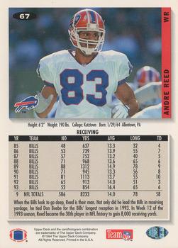 1994 Collector's Choice #67 Andre Reed Back