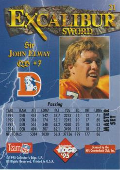 1995 Collector's Edge Excalibur - Sword and Stone Silver #21 John Elway Back