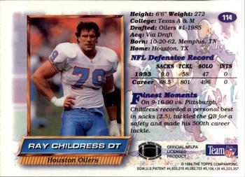 1994 Finest #114 Ray Childress Back