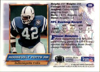 1994 Finest - Refractors #220 Roosevelt Potts Back