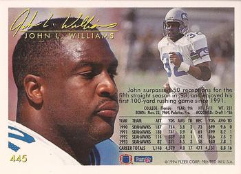 1994 Fleer #445 John L. Williams Back
