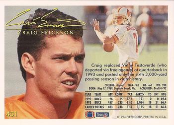 1994 Fleer #451 Craig Erickson Back