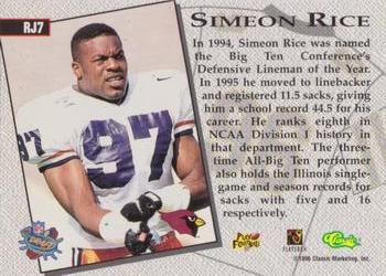1996 Classic NFL Rookies - Road Jersey #RJ7 Simeon Rice Back