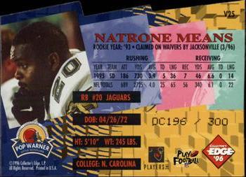 1996 Collector's Edge Advantage - Edge Video Shop at Home Die Cut #V25 Natrone Means Back
