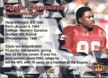 1996 Pacific - Blue #3 Clyde Simmons Back