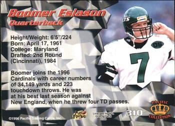 1996 Pacific - Blue #310 Boomer Esiason Back