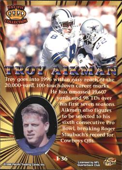 1996 Pacific Invincible - Bronze #I-36 Troy Aikman Back
