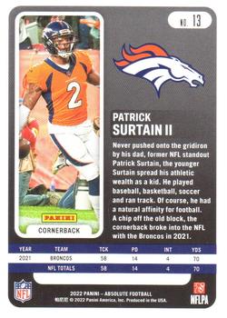 2022 Panini Absolute - Red Squares #13 Patrick Surtain II Back