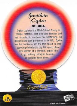 1996 Press Pass - Crystal Ball #CB6 Jonathan Ogden Back