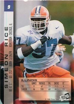 1996 Press Pass Paydirt - Red #9 Simeon Rice Back