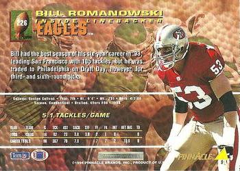 1994 Pinnacle #226 Bill Romanowski Back