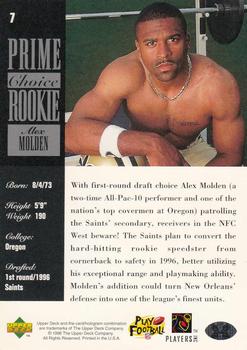 1996 Upper Deck Silver Collection - Prime Choice Rookies #7 Alex Molden Back
