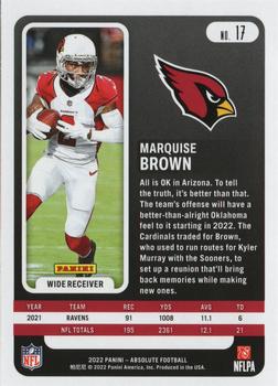 2022 Panini Absolute - Retail #17 Marquise Brown Back