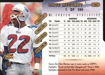 1997 Donruss - Press Proofs Gold Die Cuts #162 Dave Meggett Back