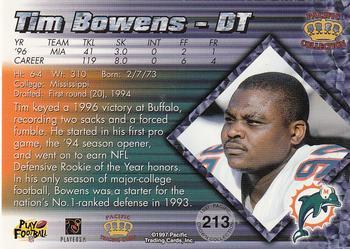 1997 Pacific Crown Collection - Platinum Blue #213 Tim Bowens Back