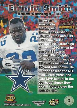1997 Pacific Invincible - Pop Cards Prizes #3 Emmitt Smith Back
