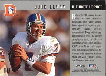 1994 SkyBox Impact - Ultimate Impact #U-10 John Elway Back