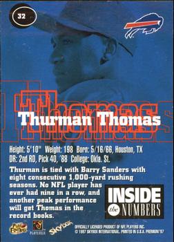 1997 SkyBox Premium - Inside the Numbers #32 Thurman Thomas Back