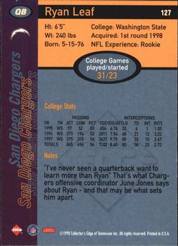 1998 Collector's Edge First Place - 50-Point #127 Ryan Leaf Back