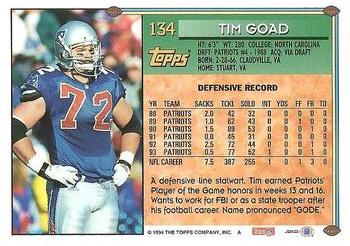 1994 Topps #134 Tim Goad Back