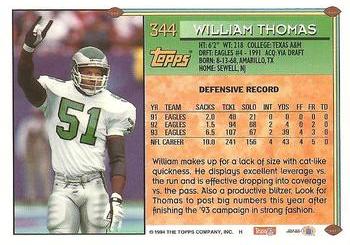 1994 Topps #344 William Thomas Back