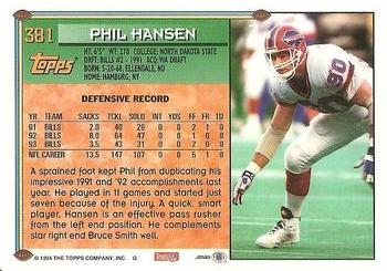 1994 Topps #381 Phil Hansen Back