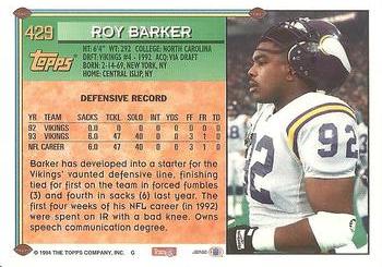 1994 Topps #429 Roy Barker Back