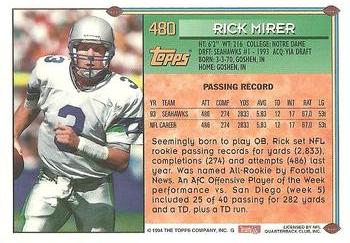1994 Topps #480 Rick Mirer Back