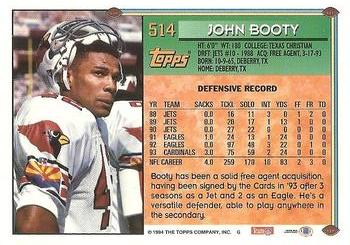 1994 Topps #514 John Booty Back