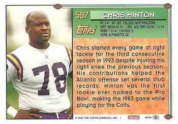 1994 Topps #597 Chris Hinton Back