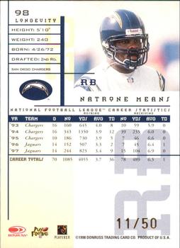 1998 Leaf Rookies & Stars - Longevity #98 Natrone Means Back