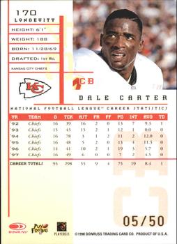 1998 Leaf Rookies & Stars - Longevity #170 Dale Carter Back