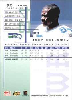 1998 Leaf Rookies & Stars - True Blue #92 Joey Galloway Back