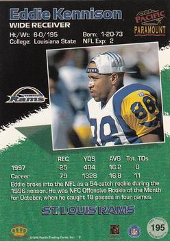 1998 Pacific Paramount - Red #195 Eddie Kennison Back