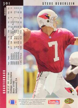 1994 Upper Deck #301 Steve Beuerlein Back