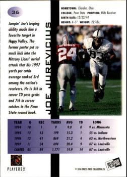 1998 Press Pass - Paydirt Red #36 Joe Jurevicius Back