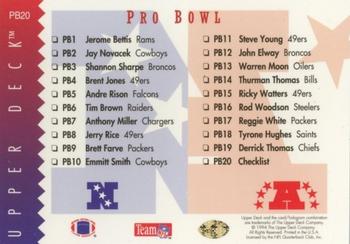 1994 Upper Deck - Pro Bowl #PB20 Checklist Back