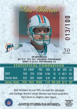 1998 Topps Gold Label - Class 1 Red Label #30 Dan Marino Back