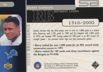 1998 Upper Deck Black Diamond Rookie Edition - Sheer Brilliance #B6 Barry Sanders Back