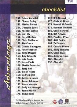 1999 Collector's Edge Advantage - Millennium Collection Blue #190 Checklist: 101-190 Back