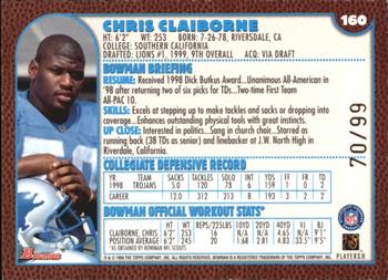 1999 Bowman - Gold #160 Chris Claiborne Back