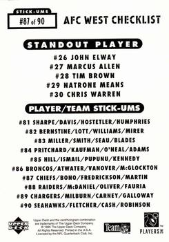 1995 Collector's Choice Update - Stick-Ums #87 Kansas City Chiefs / Steve Bono / Rob Fredrickson / Tony Martin Back