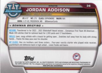 2022 Bowman University Chrome - Refractor #36 Jordan Addison Back