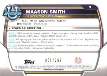 2022 Bowman University Chrome - Aqua Refractor #9 Maason Smith Back