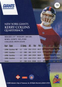 1999 Collector's Edge First Place - Millennium Collection Blue #98 Kerry Collins Back