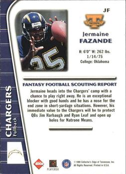 1999 Collector's Edge Triumph - Signed, Sealed, Delivered #JF Jermaine Fazande Back